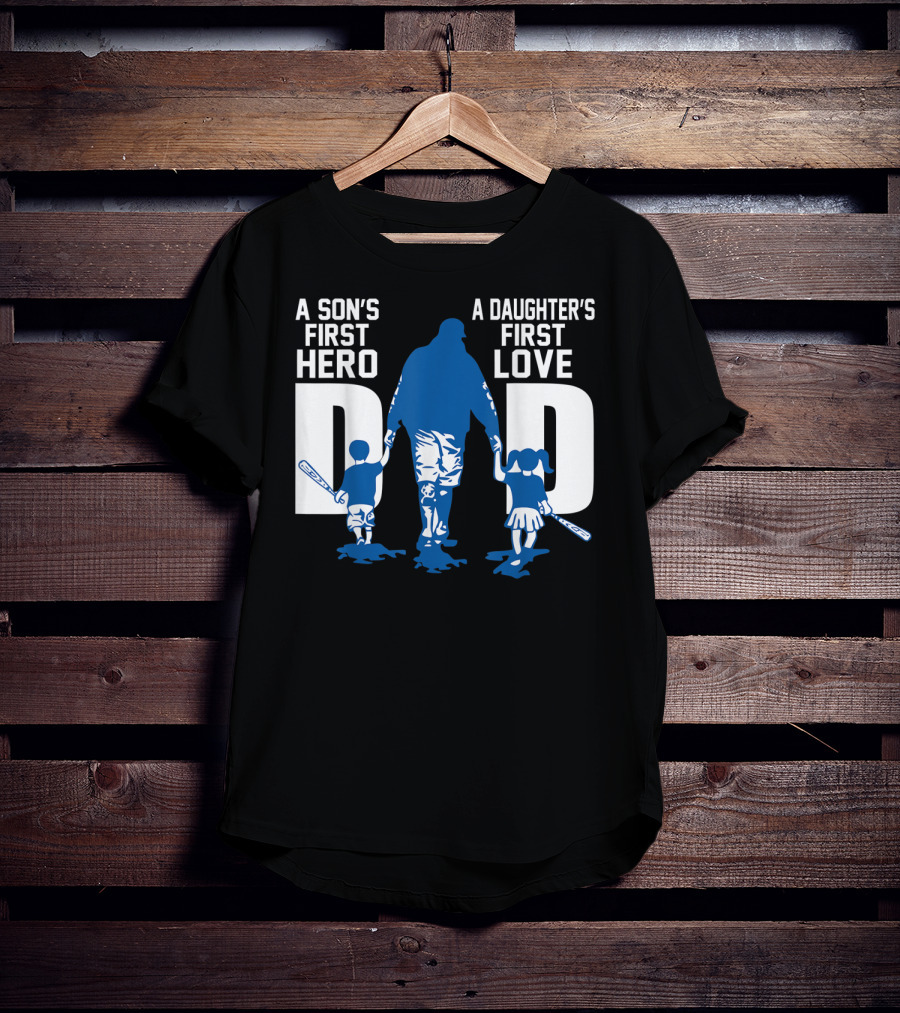 A Son's First Hero A Daughter's First Love Dad Baseball Bat Fatherhood Trio T-Shirt
