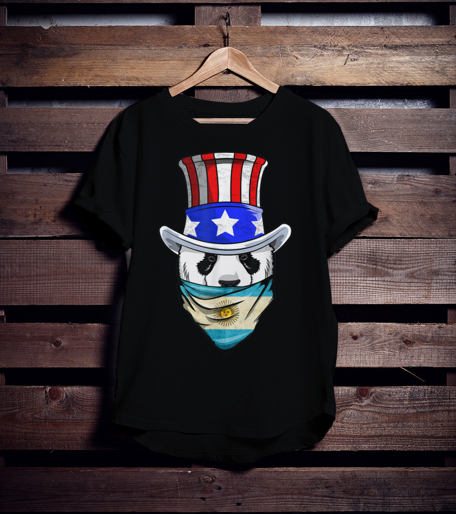 Argentinian Panda Bear In Argentina Bandana Flag With Uncle Sam Hat T-Shirt