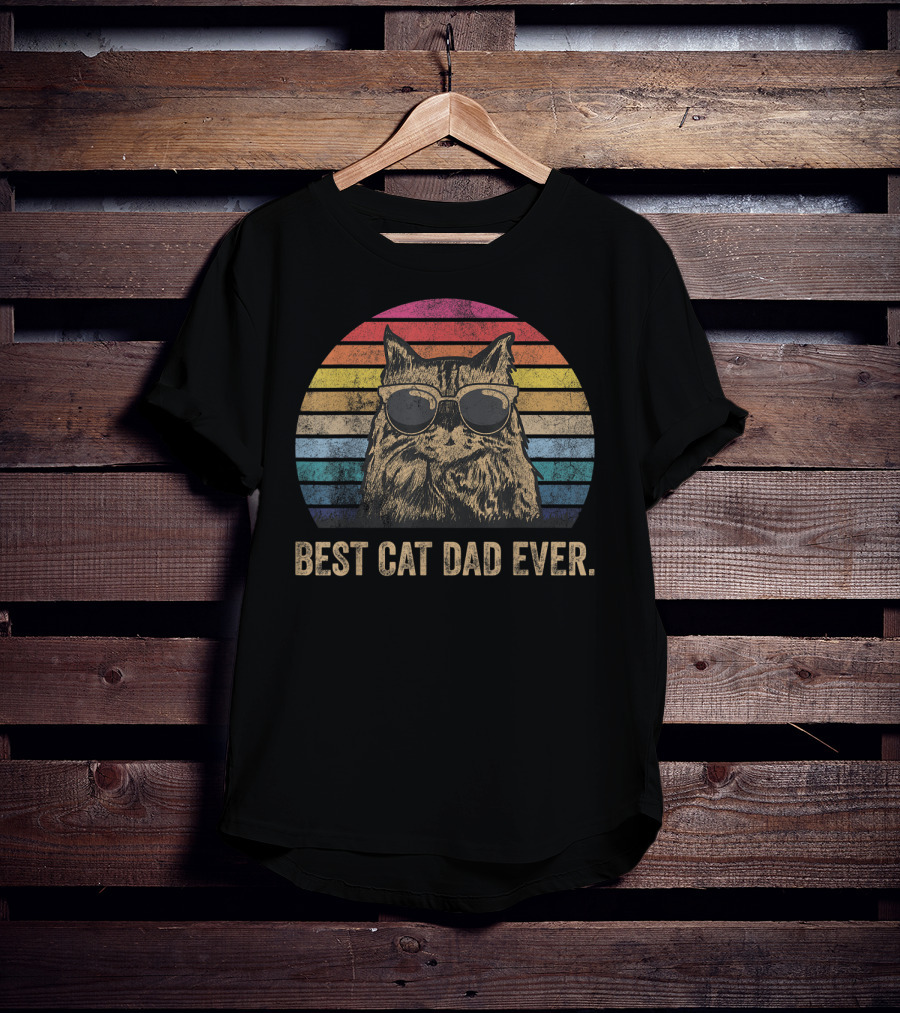 Best Cat Dad Ever Vintage Retro Stripes Sunglasses T-Shirt