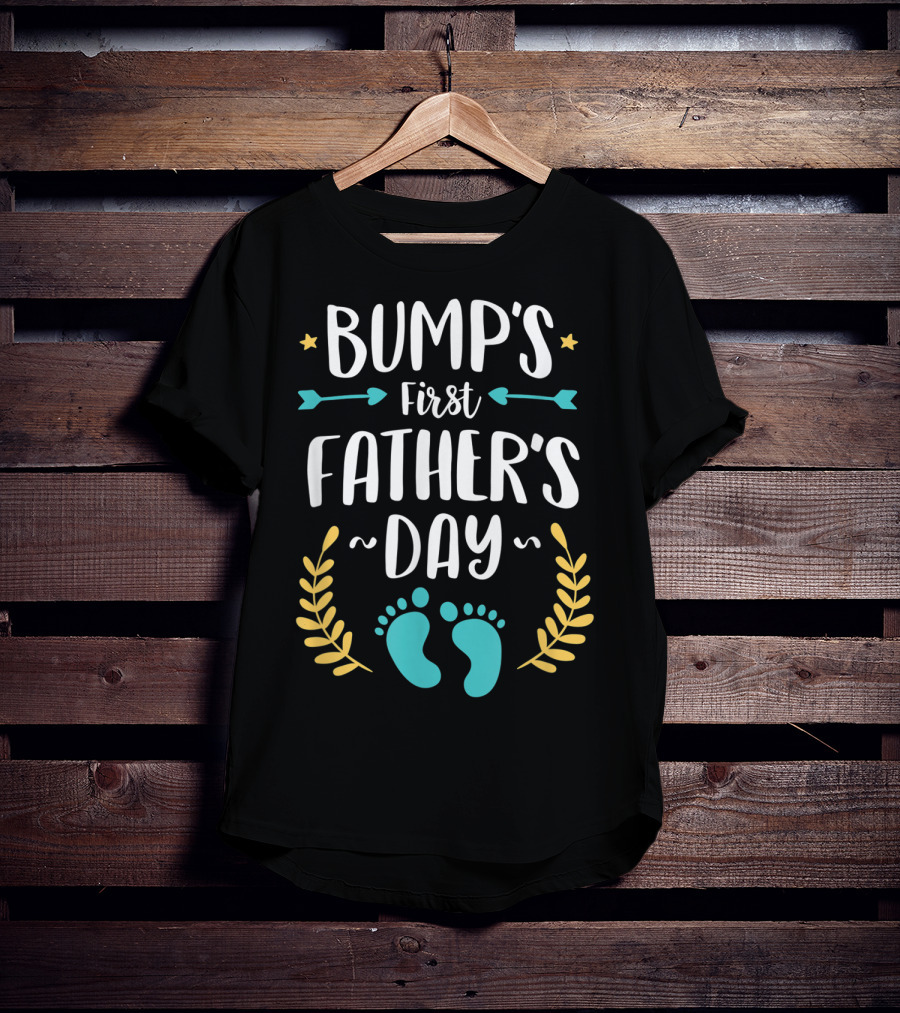 Bump's First Father's Day Baby Footprints Arrows And Stars T-Shirt