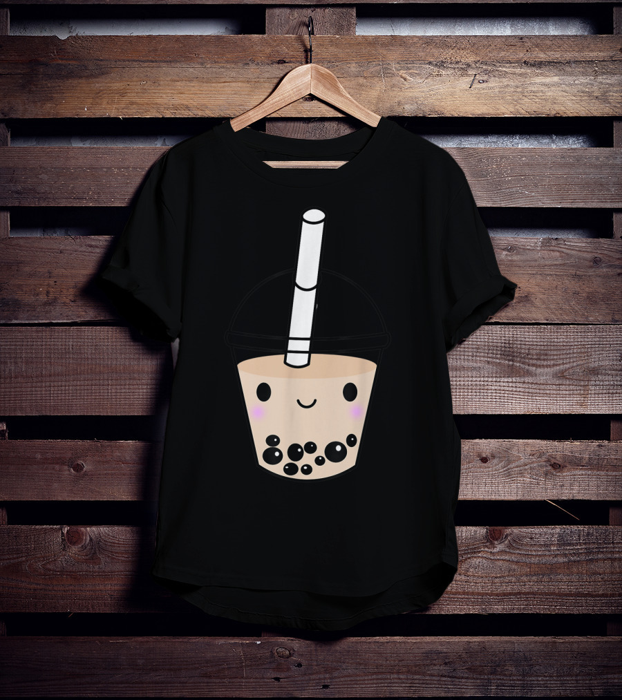 Cute Kawaii Boba Milk Tea Lover With Smiling Bubble Face T-Shirt