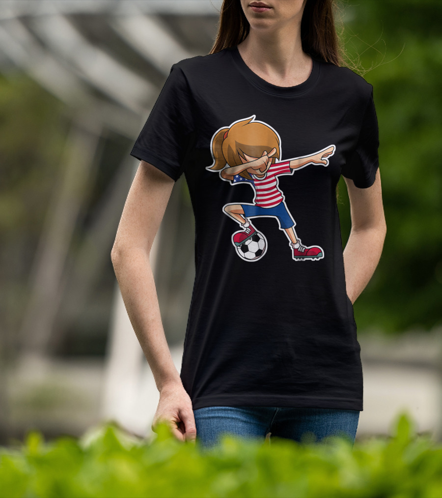 USA Soccer Girl Dabbing Pose With American Flag Jersey T-Shirt