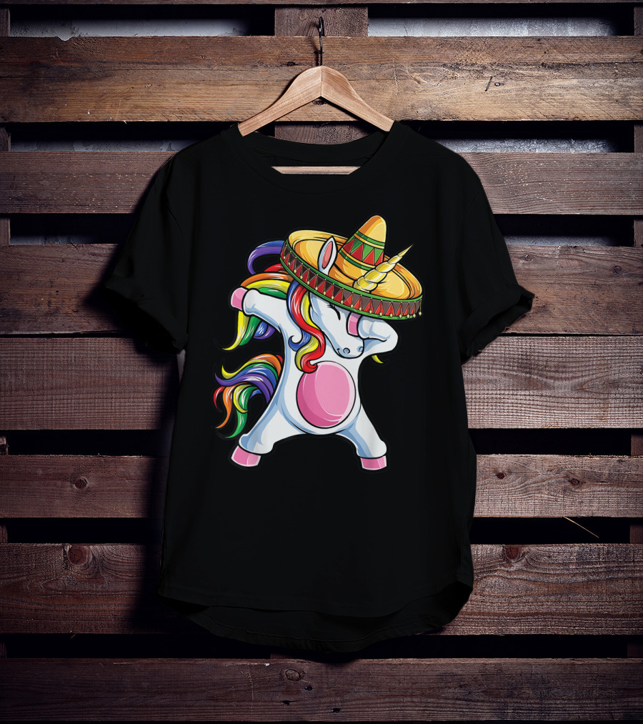 Dabbing Unicorn With Sombrero Cinco De Mayo T-Shirt