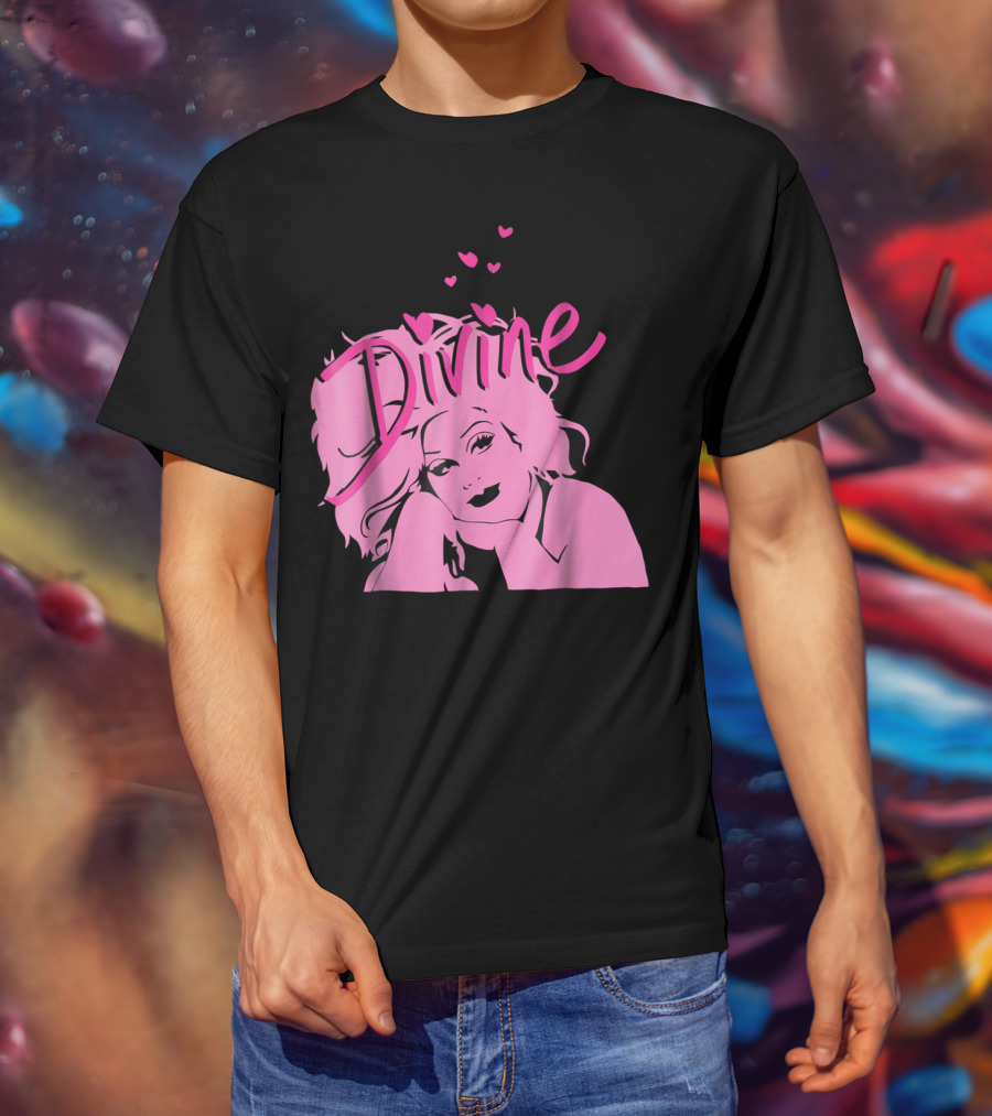 DIVINE John Waters Female Trouble Pink Portrait With Hearts T-Shirt
