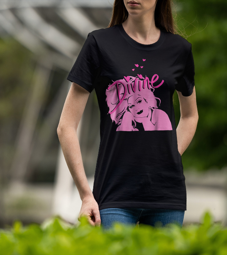 DIVINE John Waters Female Trouble Pink Portrait With Hearts T-Shirt