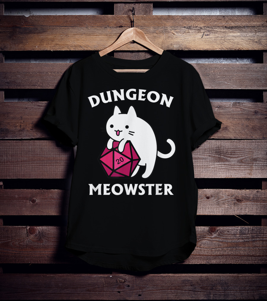 Dungeon Meowster Cat Hugging D20 Dice For Funny DnD Tabletop Gamer T-Shirt