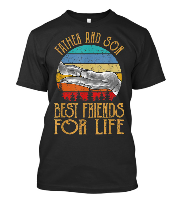 Father And Son Best Friends For Life Vintage Hands Retro Stripes T-Shirt