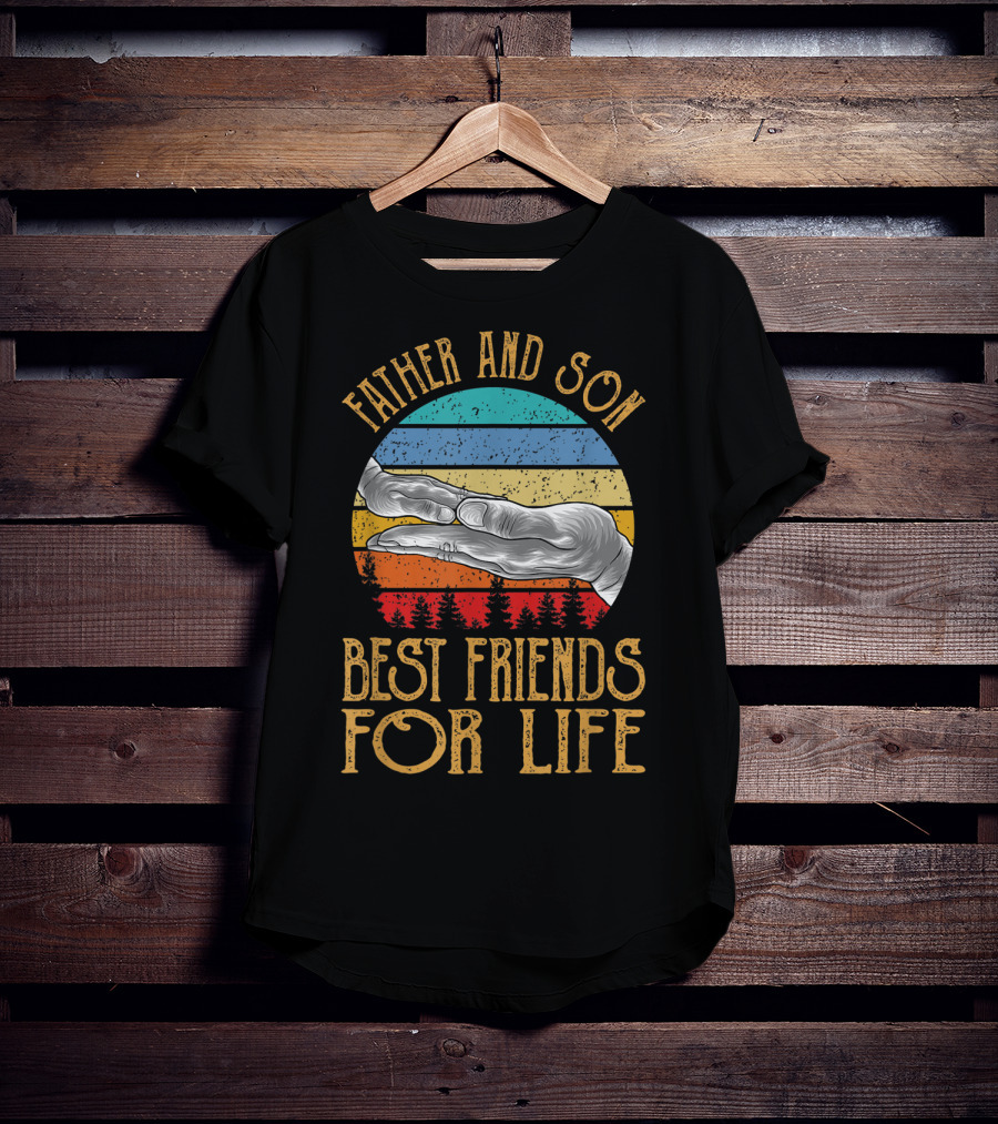 Father And Son Best Friends For Life Vintage Hands Retro Stripes T-Shirt