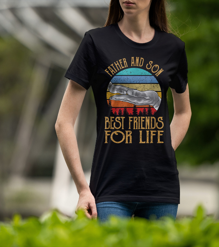 Father And Son Best Friends For Life Vintage Hands Retro Stripes T-Shirt