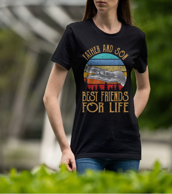 Father And Son Best Friends For Life Vintage Hands Retro Stripes T-Shirt