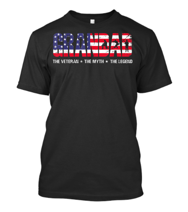 Fathers Day Grandad The Veteran The Myth The Legend Patriotic American Flag T-Shirt