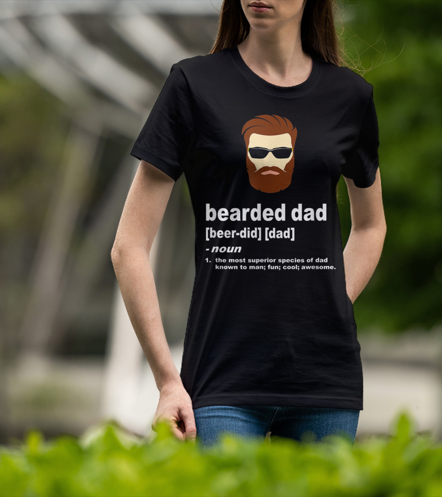 Bearded Dad Definition Funny Cool Awesome Brown Hair Dad T-Shirt