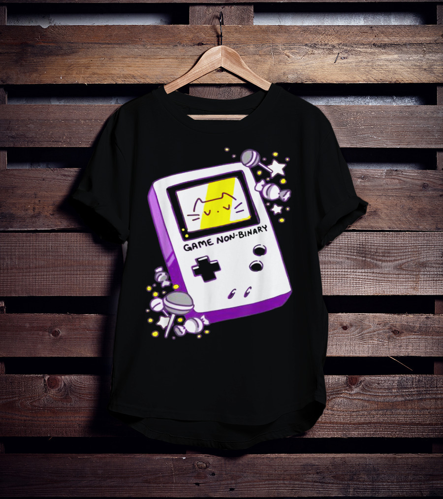 GAME NON BINARY Handheld Console With Cat And Stars T-Shirt