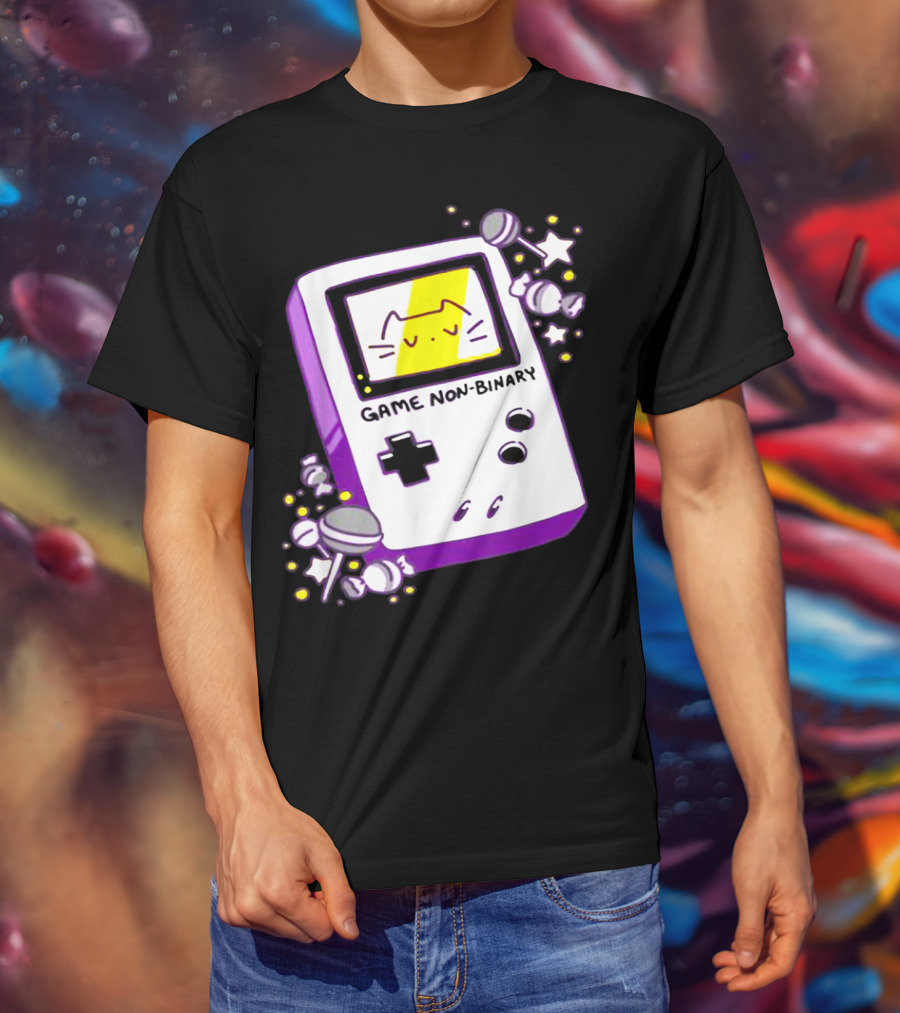 GAME NON BINARY Handheld Console With Cat And Stars T-Shirt