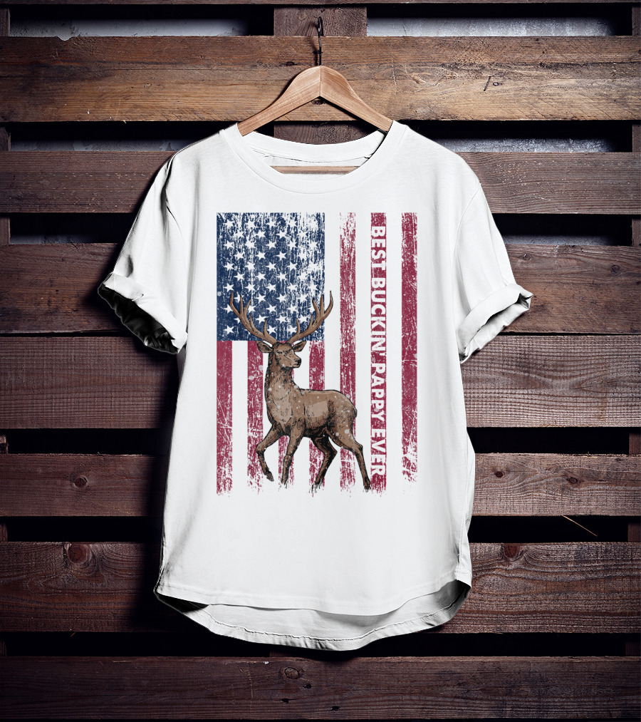 Best Buckin' Pappy Ever US Flag Deer Hunting T-Shirt