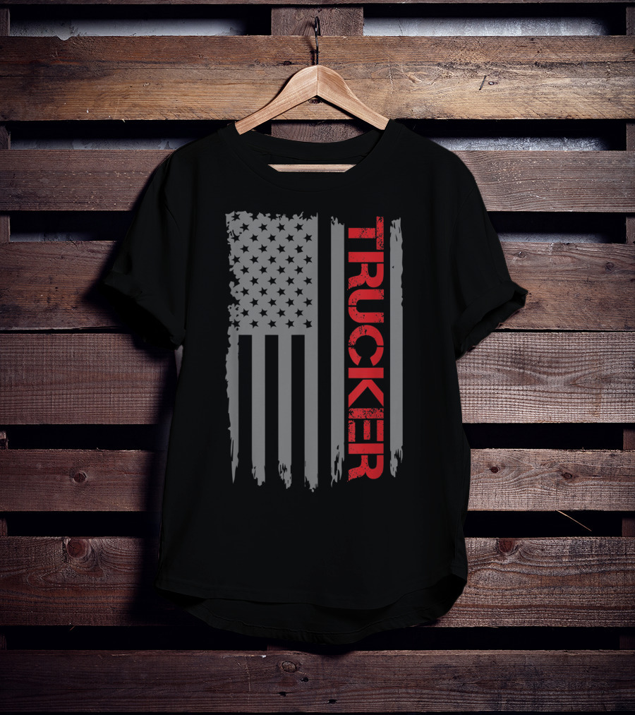 American Flag Trucker Retro Truck Driver T-Shirt