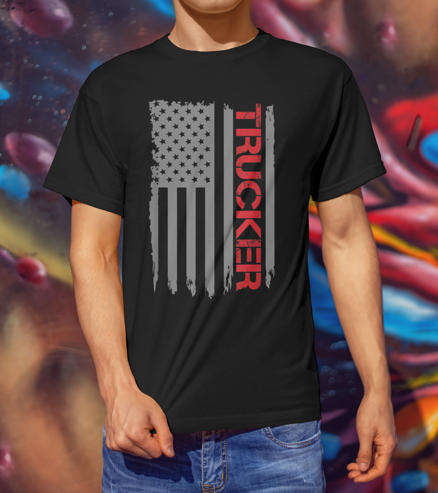American Flag Trucker Retro Truck Driver T-Shirt