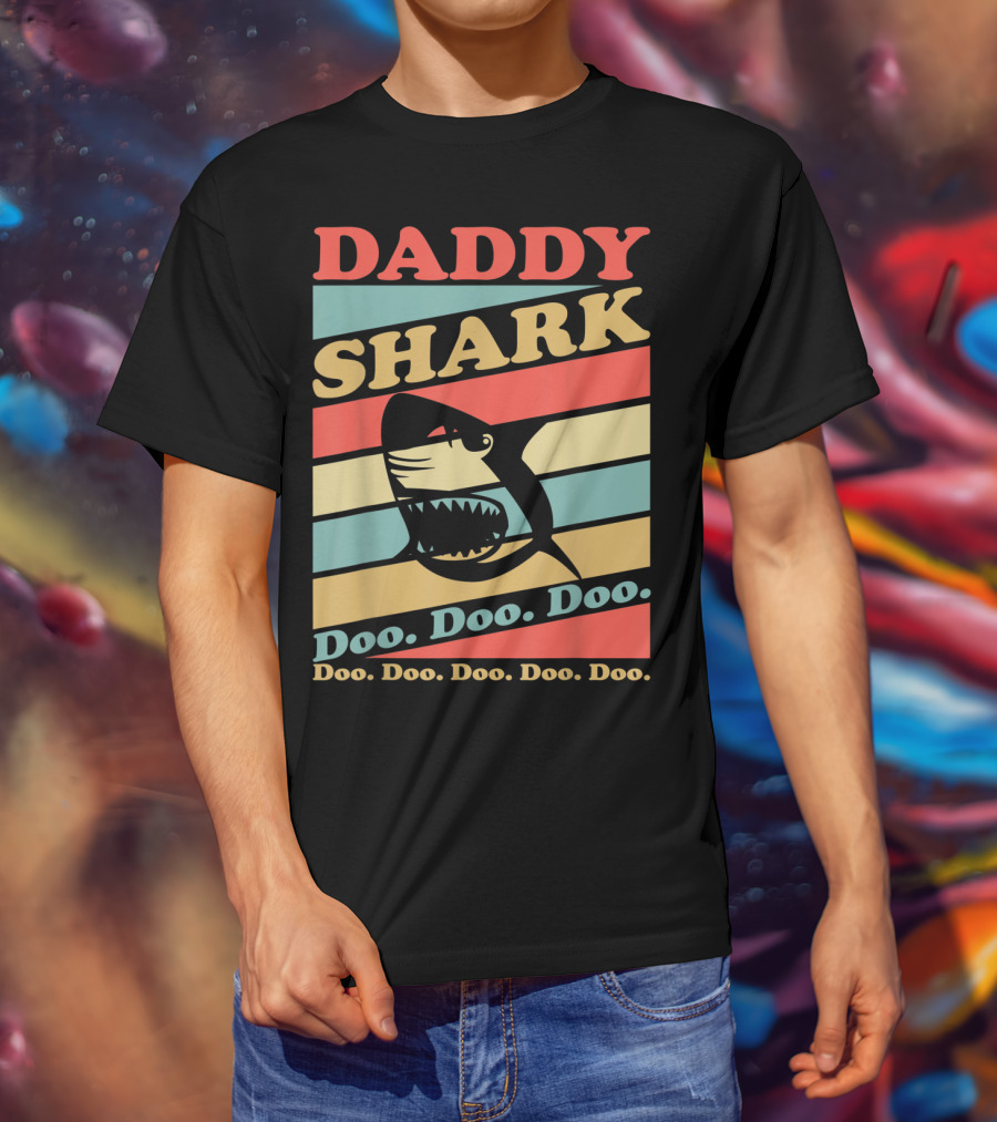 DADDY SHARK Doo Doo Doo Doo Doo Doo Retro Vintage Stripes T-Shirt