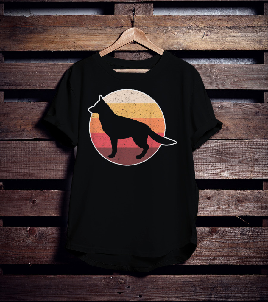 Vintage German Shepherd Silhouette With Retro Sunset Stripes T-Shirt