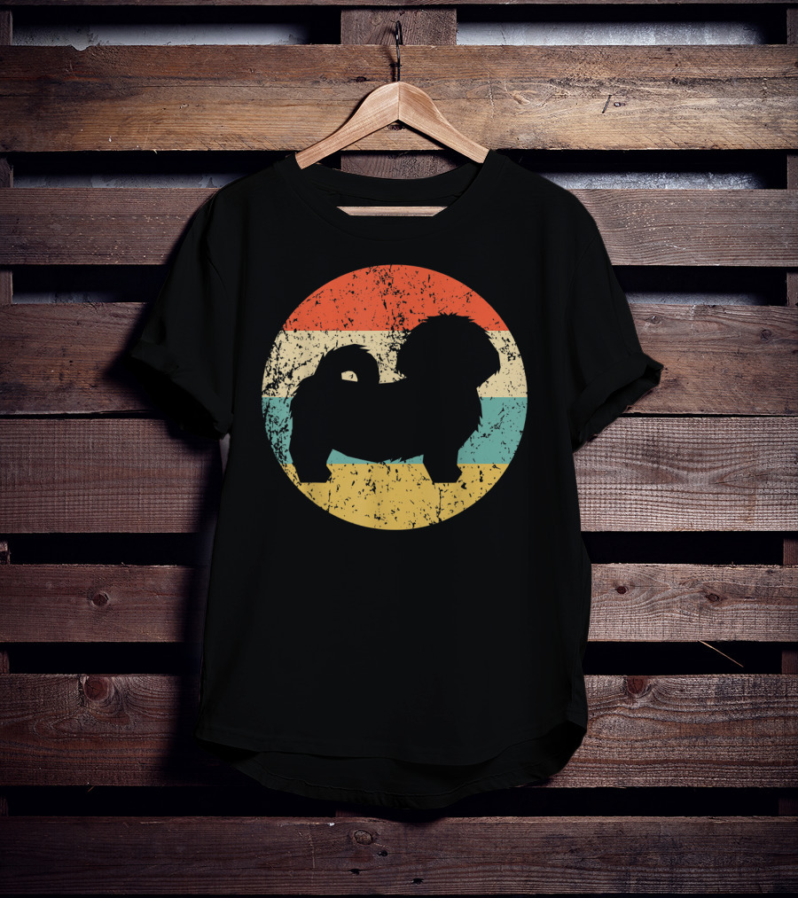 Vintage Shih Tzu Dog Silhouette Retro Stripes T-Shirt