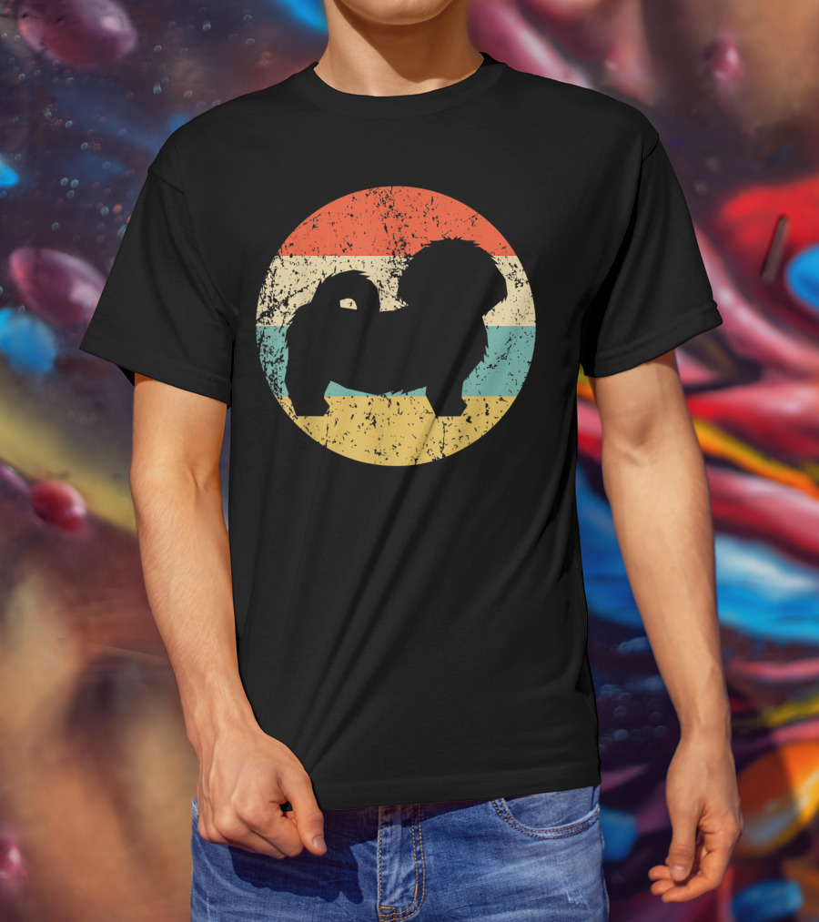 Vintage Shih Tzu Dog Silhouette Retro Stripes T-Shirt