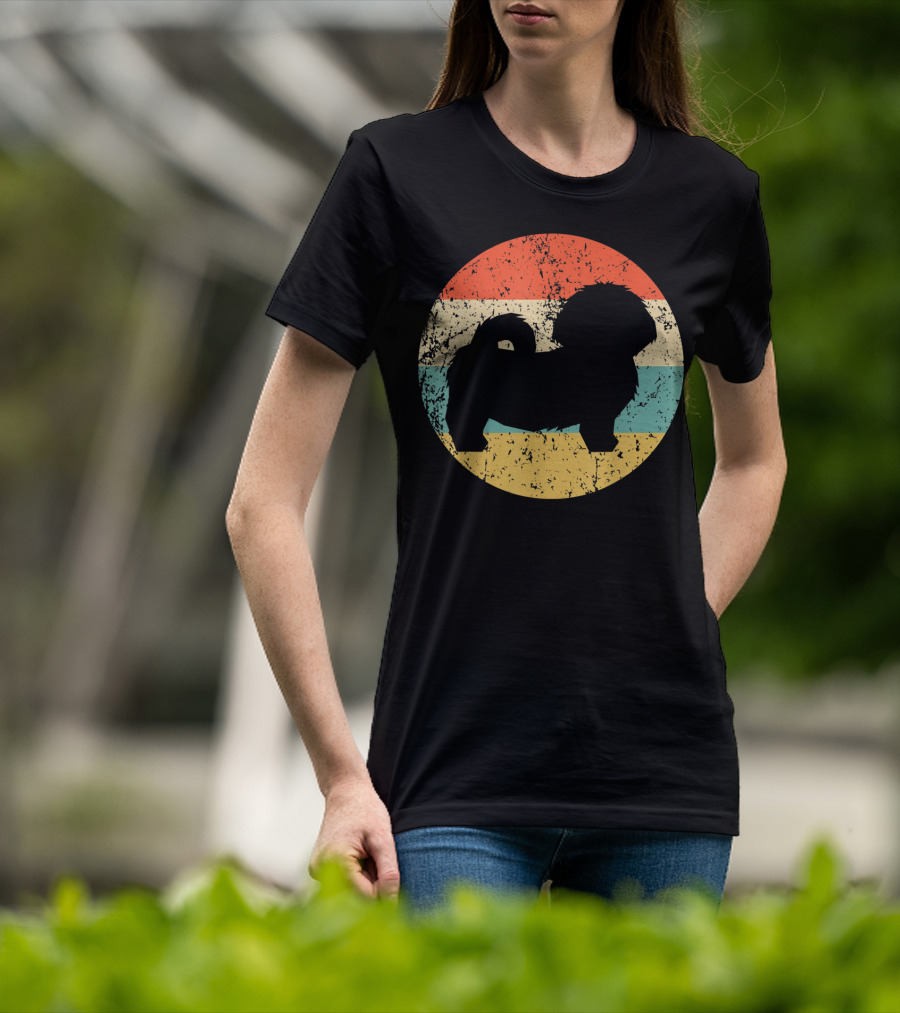 Vintage Shih Tzu Dog Silhouette Retro Stripes T-Shirt