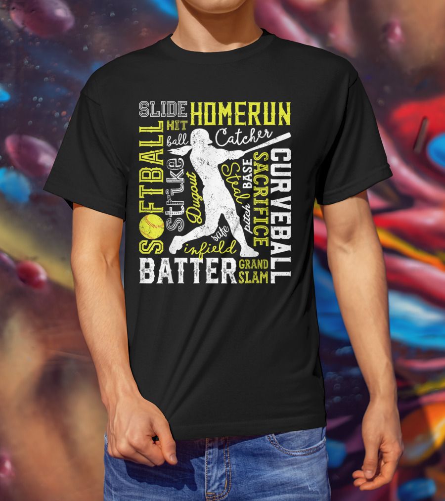 Softball Batter Pitch Homerun Curveball Slide Catcher Strike Grand Slam T-Shirt