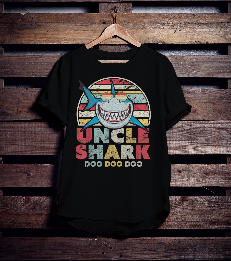 Uncle Shark Doo Doo Doo Retro Vintage Striped Smile T-Shirt