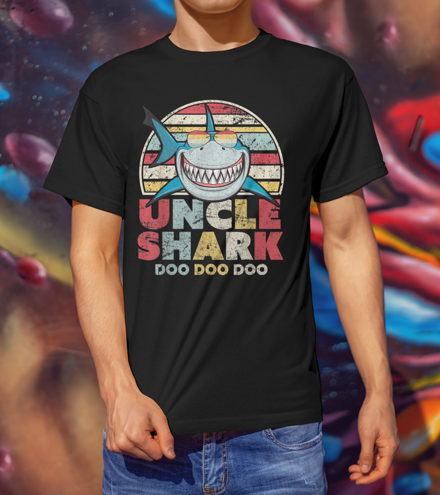 Uncle Shark Doo Doo Doo Retro Vintage Striped Smile T-Shirt