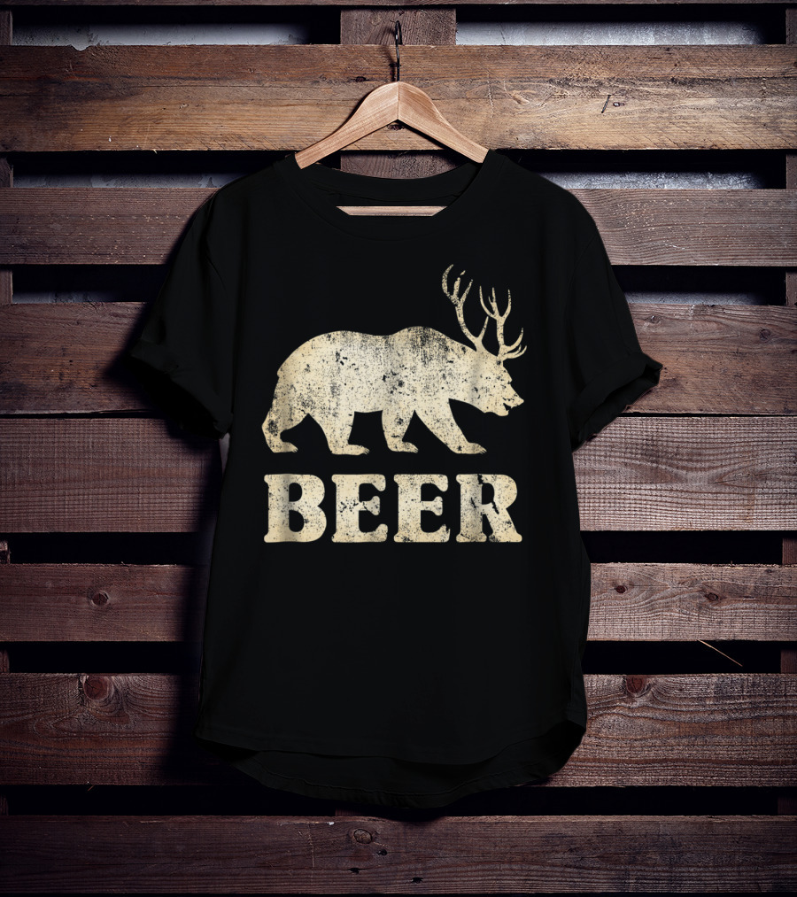 Vintage Bear Deer Beer Funny Retro Mashup T-Shirt