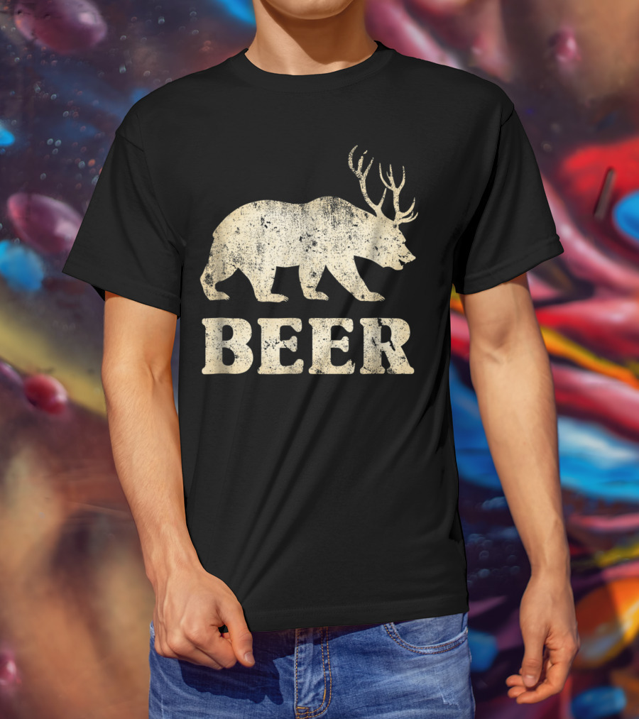 Vintage Bear Deer Beer Funny Retro Mashup T-Shirt