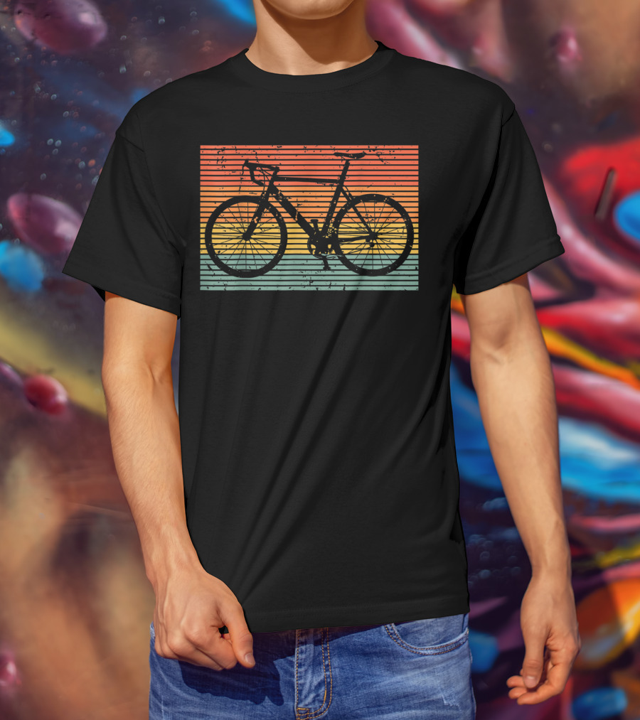 Racing Bicycle Road Bike Racer Uniqu Vintage Sunset Stripe T-Shirt
