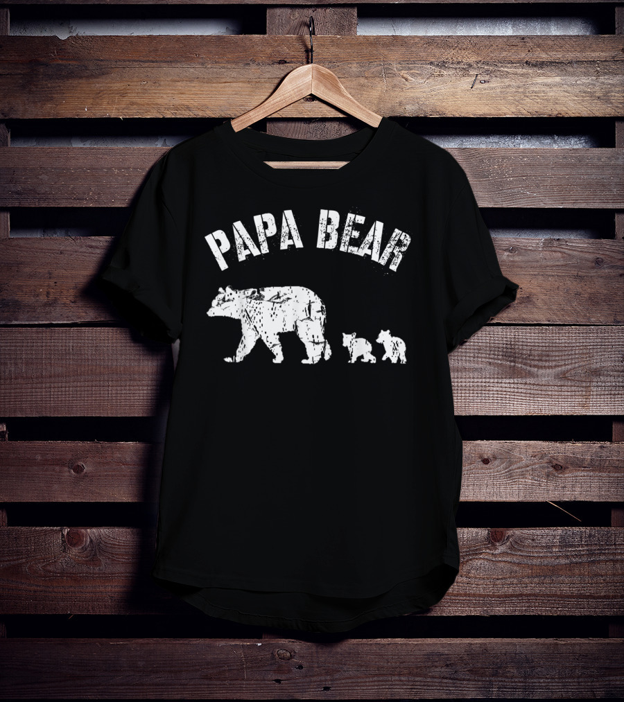 Vintage Papa Bear With Two Cubs Father's Day T-Shirt