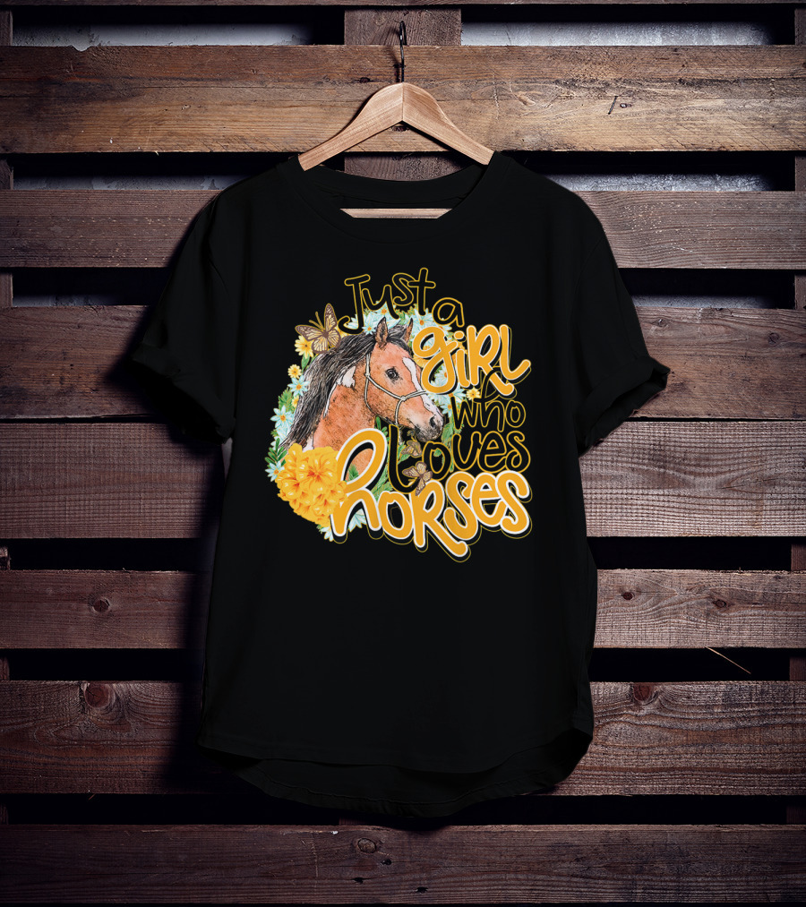 Just A Girl Who Loves Horses Butterfly And Floral T-Shirt