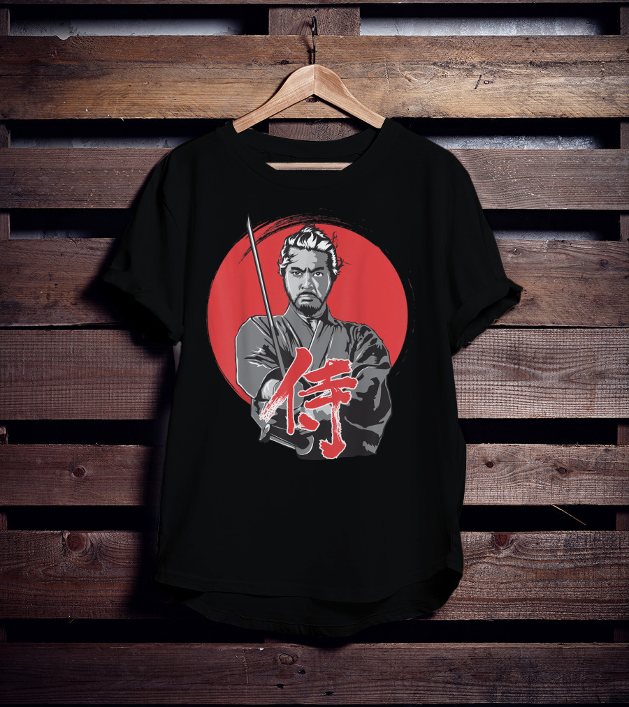 Samurai Warrior With Katana Red Sun Background T-Shirt