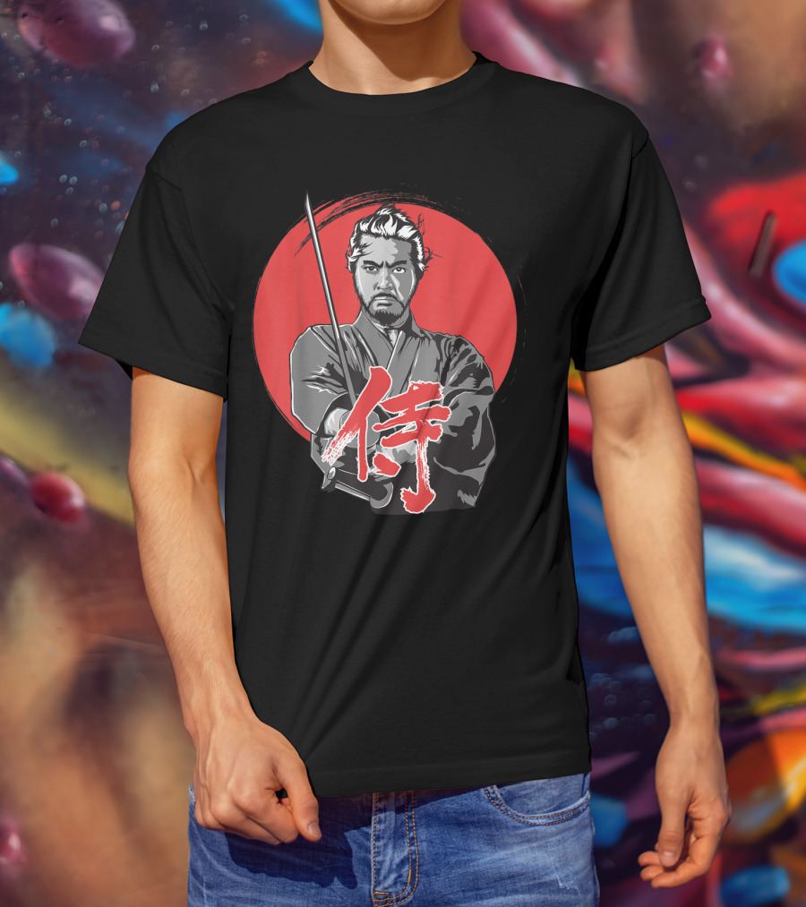 Samurai Warrior With Katana Red Sun Background T-Shirt