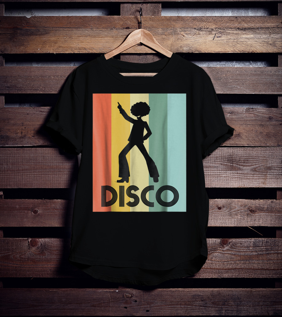 70s Disco Dancing Silhouette Retro Stripes T-Shirt