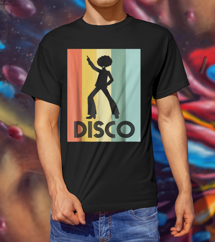 70s Disco Dancing Silhouette Retro Stripes T-Shirt