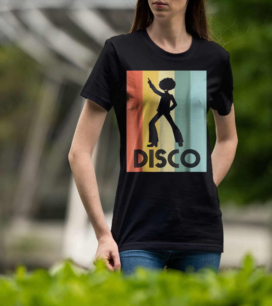 70s Disco Dancing Silhouette Retro Stripes T-Shirt