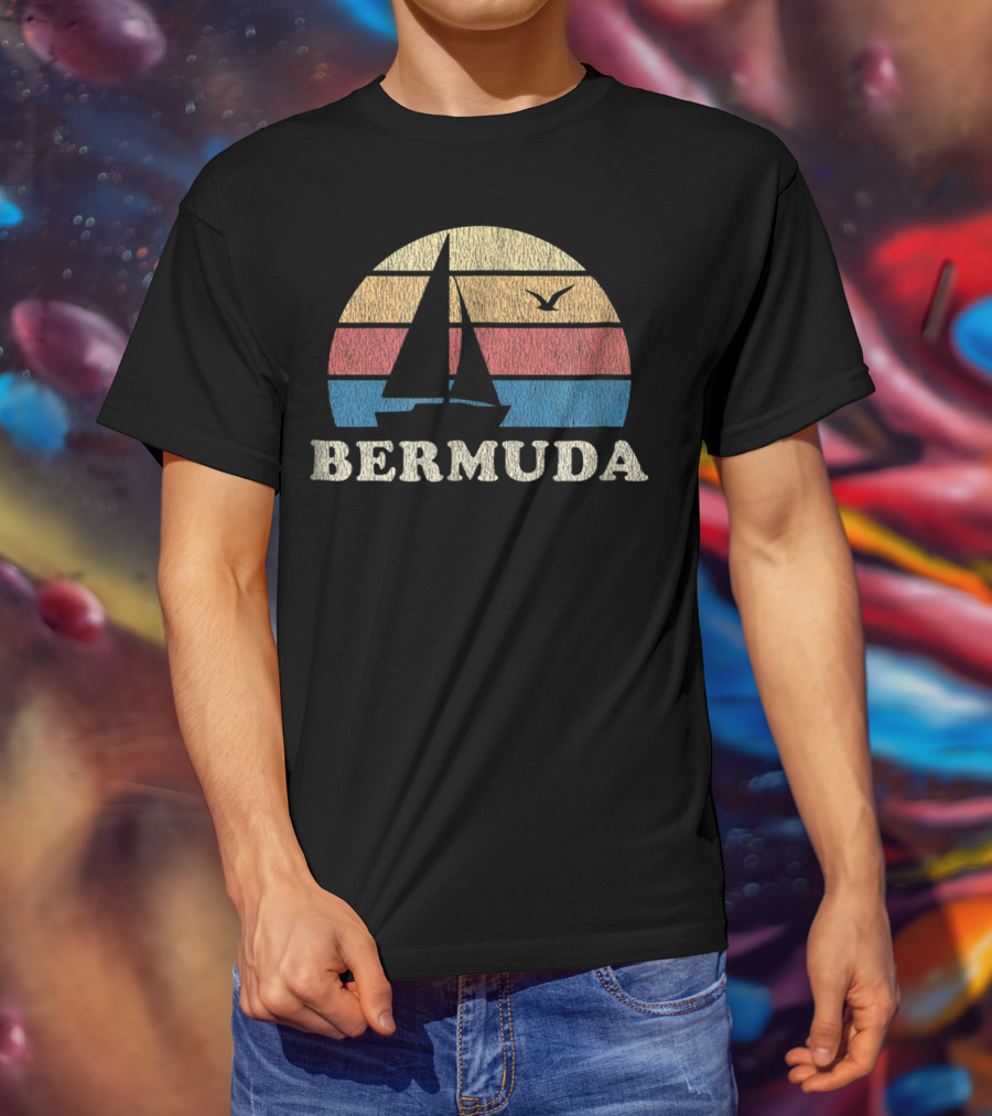 Bermuda 70s Vintage Sailboat Sunset Throwback T-Shirt