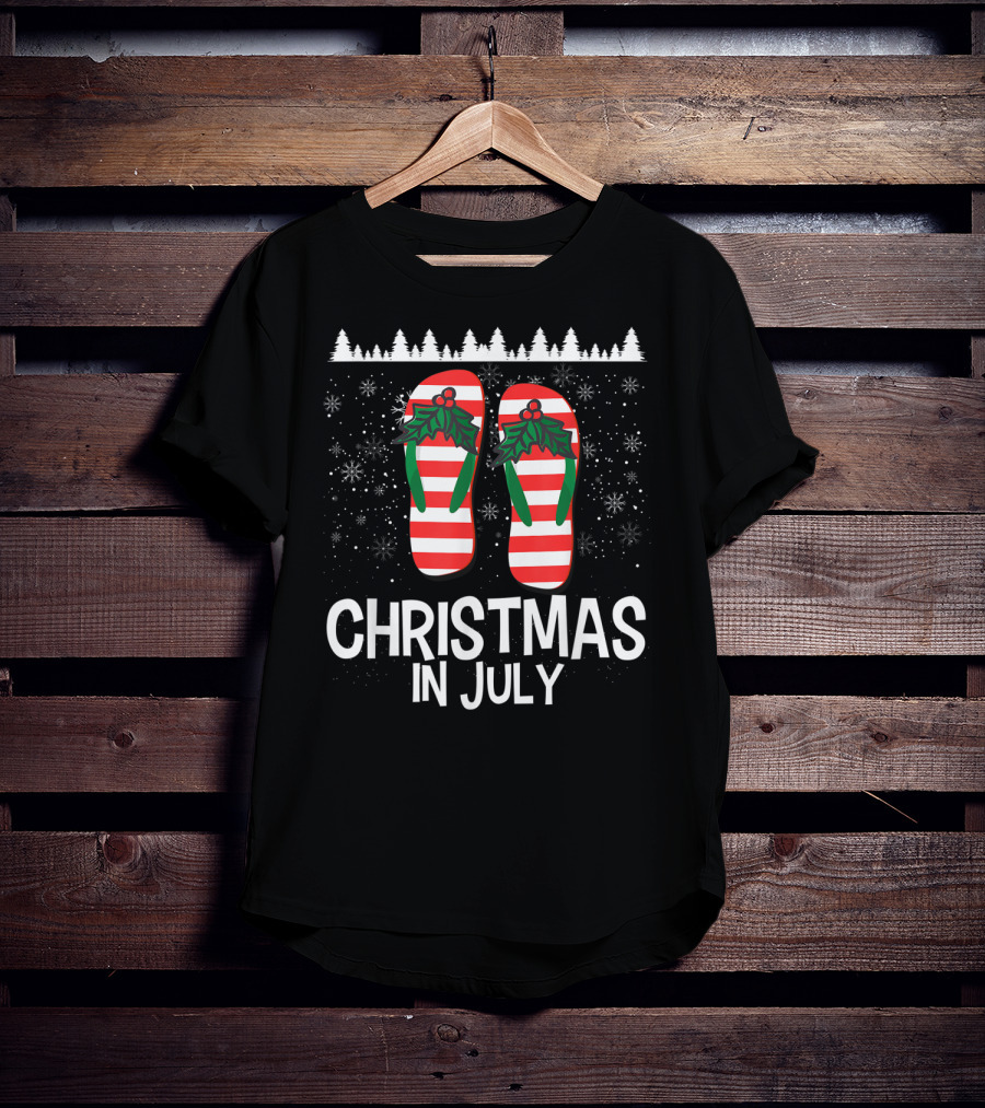 Christmas In July Flip Flop Stripes And Holly T-Shirt