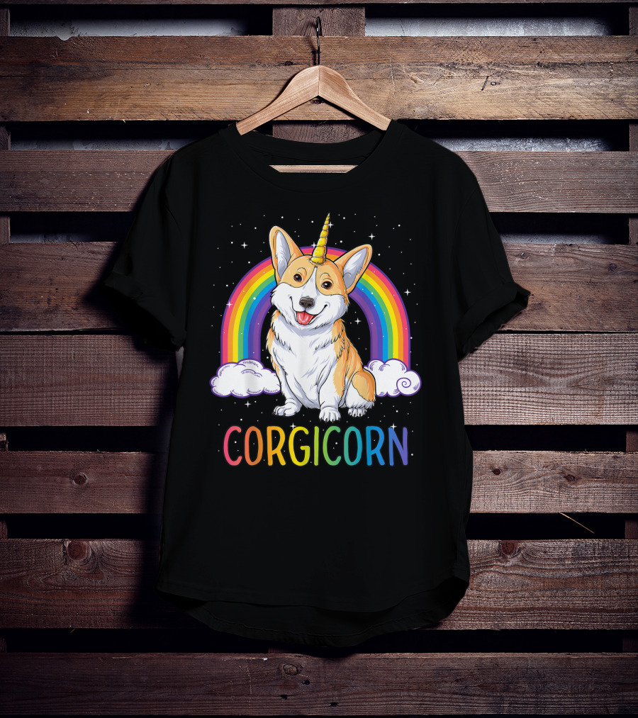 Corgicorn Corgi Unicorn Rainbow Galaxy Stars Clouds T-Shirt