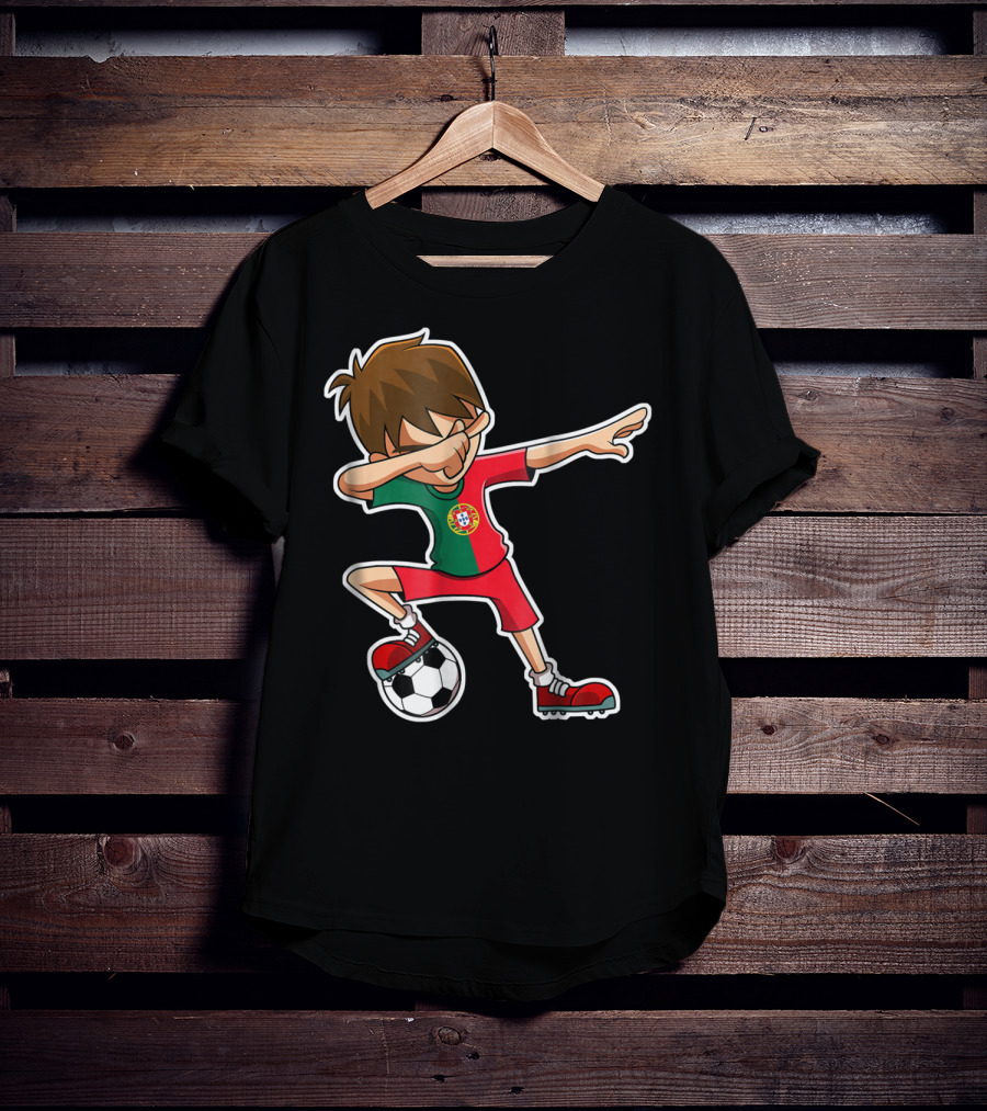 Dabbing Soccer Boy With Portugese Flag And Soccer Ball T-Shirt
