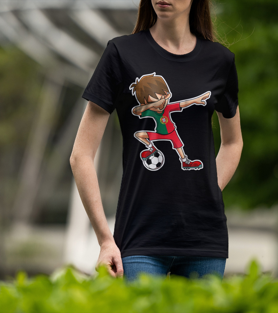 Dabbing Soccer Boy With Portugese Flag And Soccer Ball T-Shirt