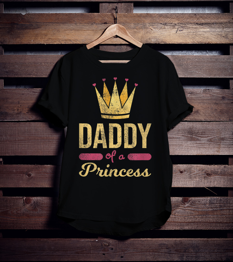 Daddy Of A Princess Funny Dad Cute Crown Hearts T-Shirt