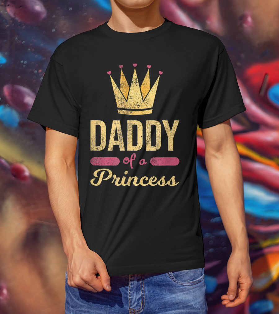 Daddy Of A Princess Funny Dad Cute Crown Hearts T-Shirt