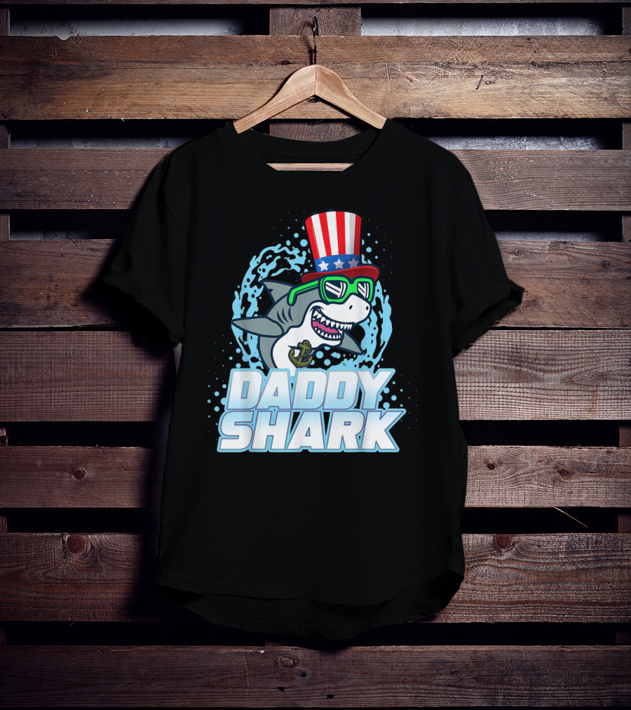 Daddy Shark Fourth Of July Doo Doo Doo Uncle Sam Hat T-Shirt