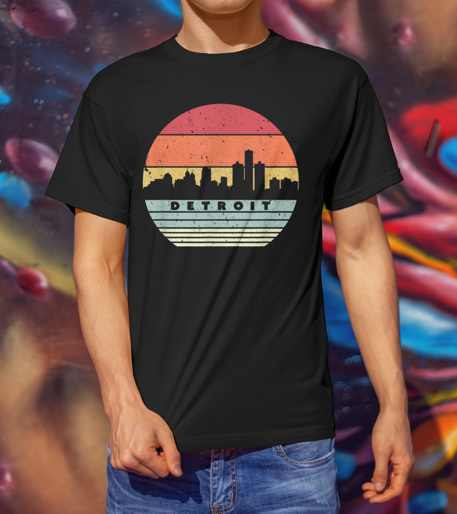 Detroit Skyline Retro Souvenir USA T-Shirt