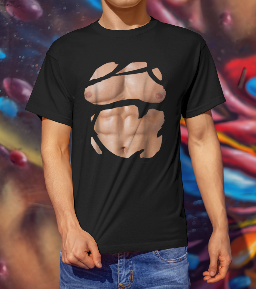 Fake Muscle Under Clothes Chest Six-Pack Abs Bodybuilder Illusion T-Shirt