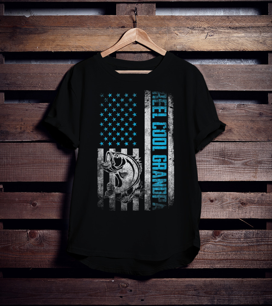 Father's Day Reel Cool Grandpa Fishing American Flag T-Shirt